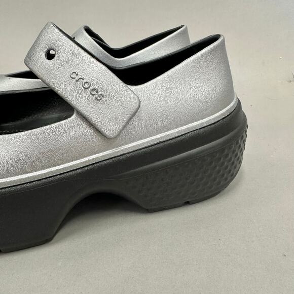 Crocs Stomp Mary Jane Platform Shoes in Silver/Black Women's Size 10 Mens 8 NWOT - Picture 3 of 16